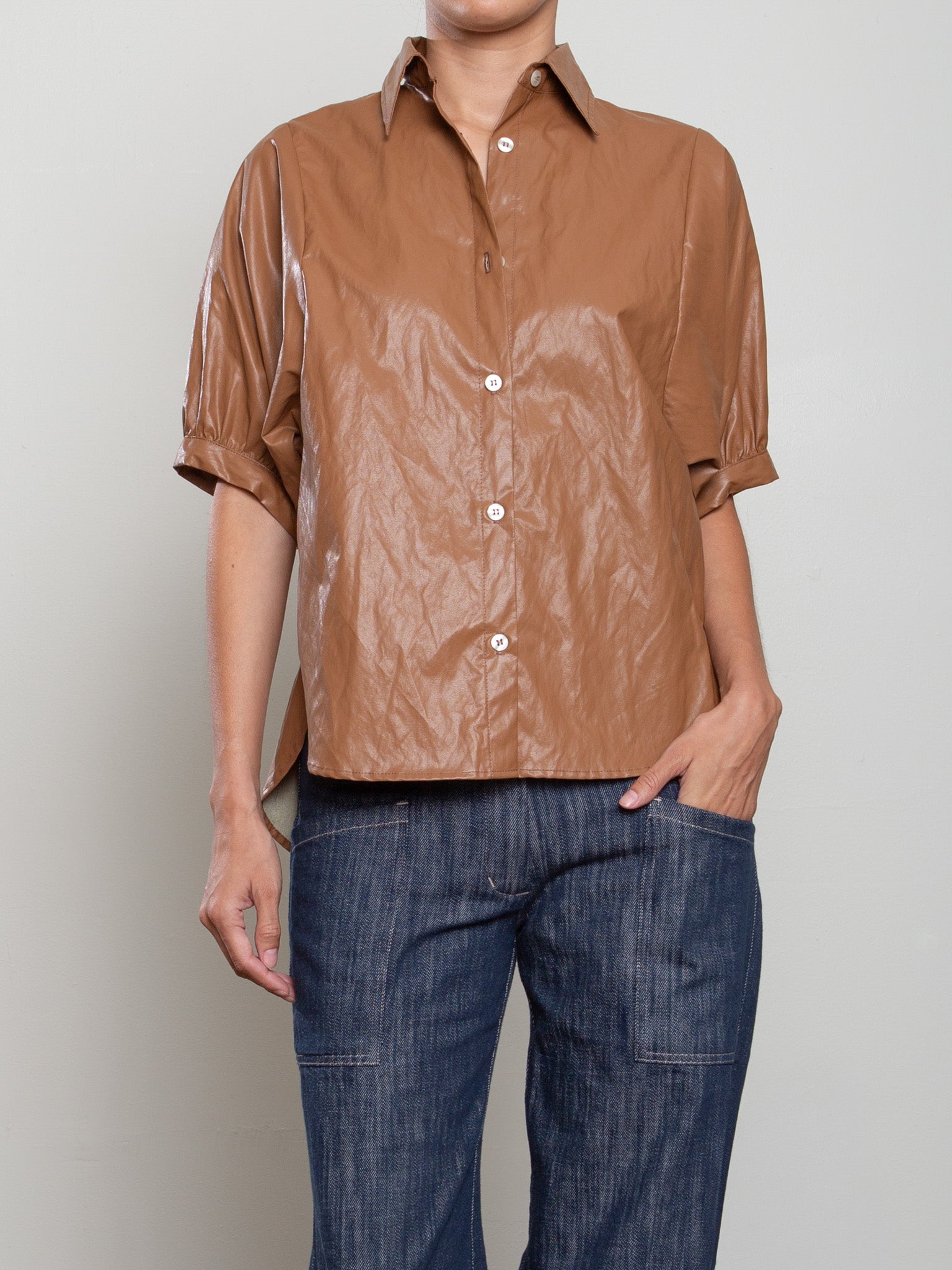 faux leather dress shirt Claude in Color: Embellished Buy COS FLARED-CUFF COTTON Sleek and modern Color:NAVY-BLUE