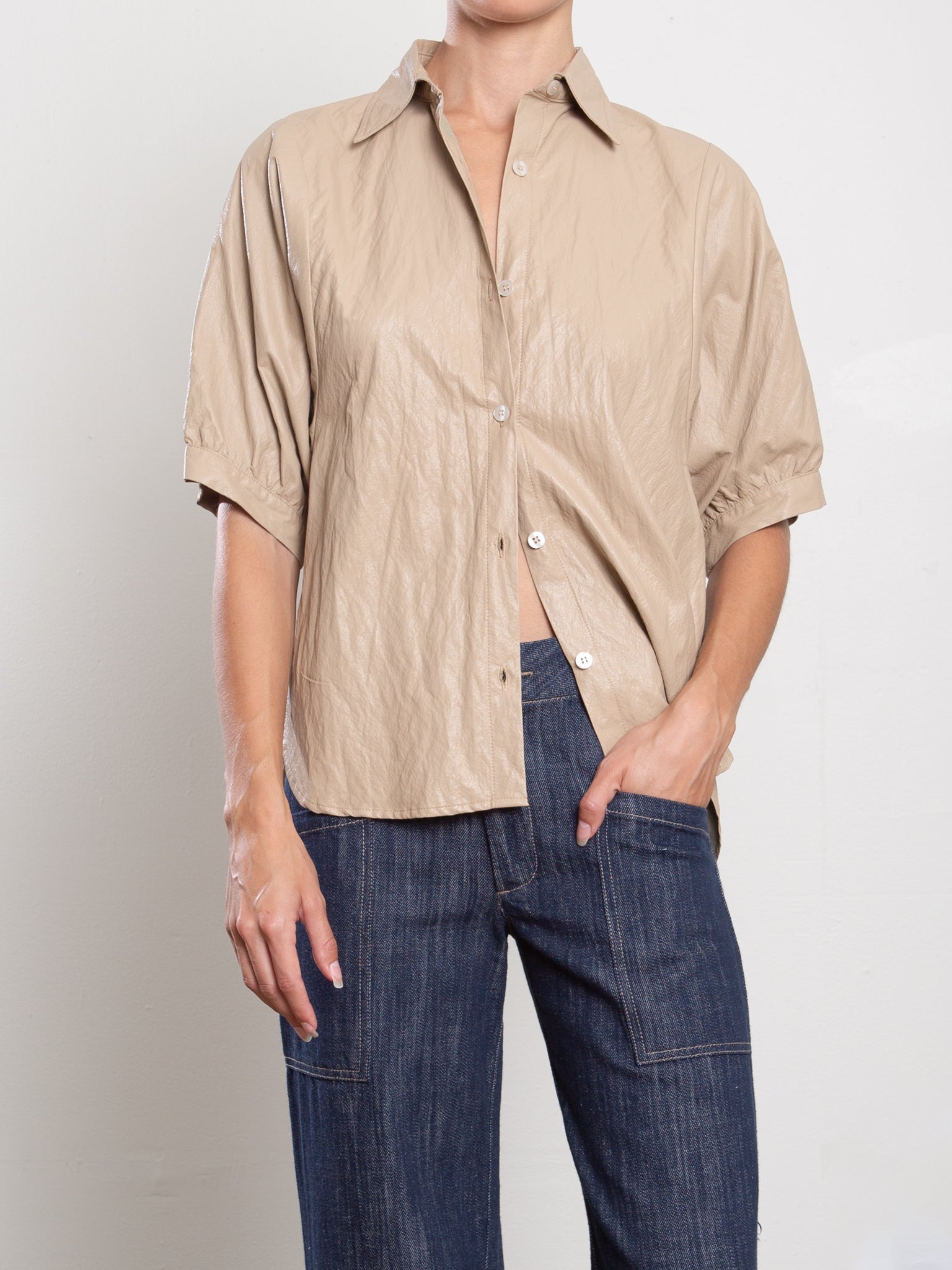 Claude Shirt in Faux Leather - Biscotti  Pharaoh Collection