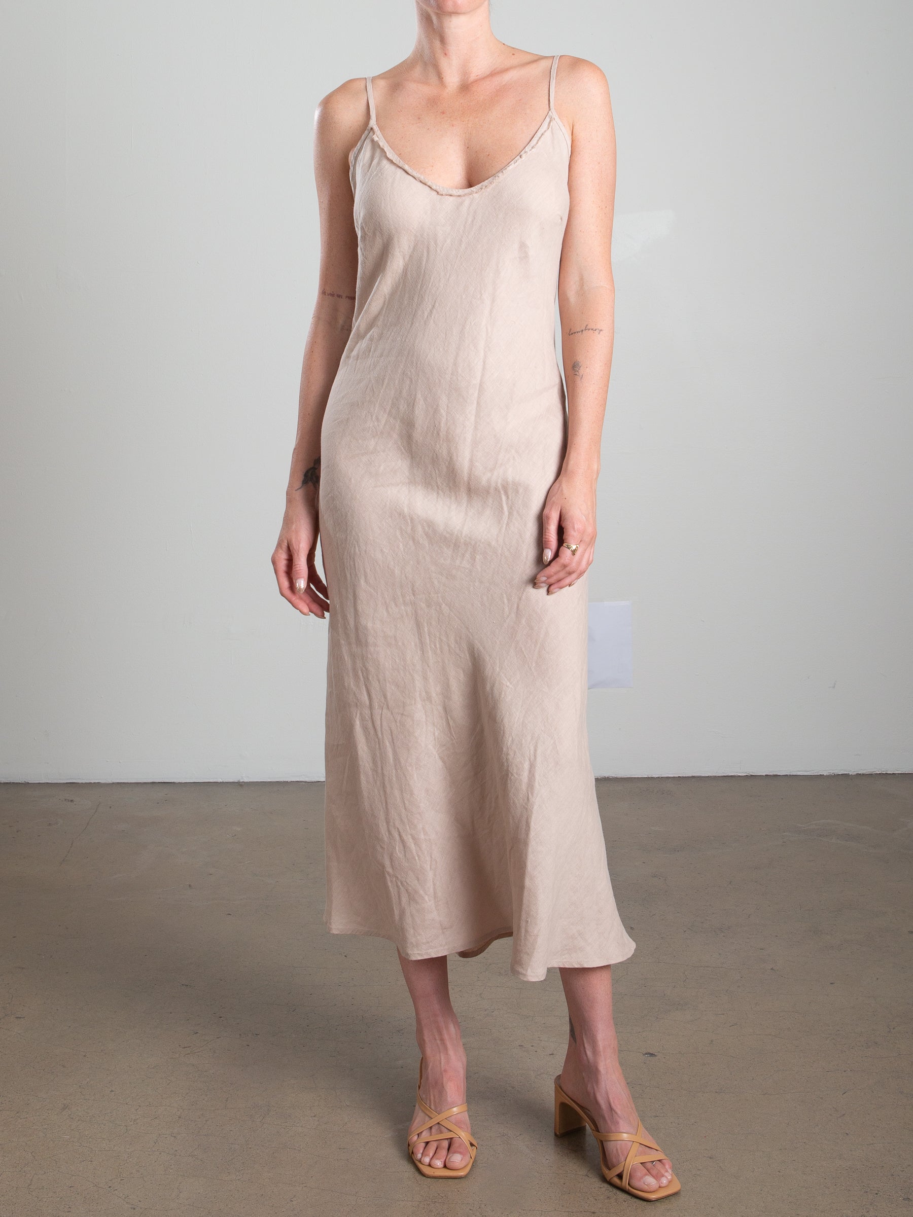 Farrah Slip Dress in French Linen - Nude – Pharaoh Collection