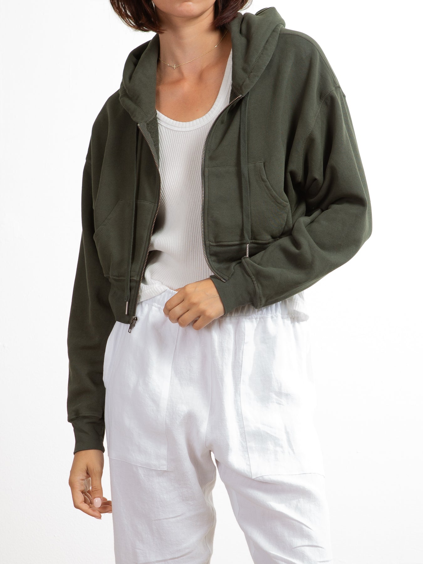Tiffany Cropped Zip Hoodie in French Terry Hunter