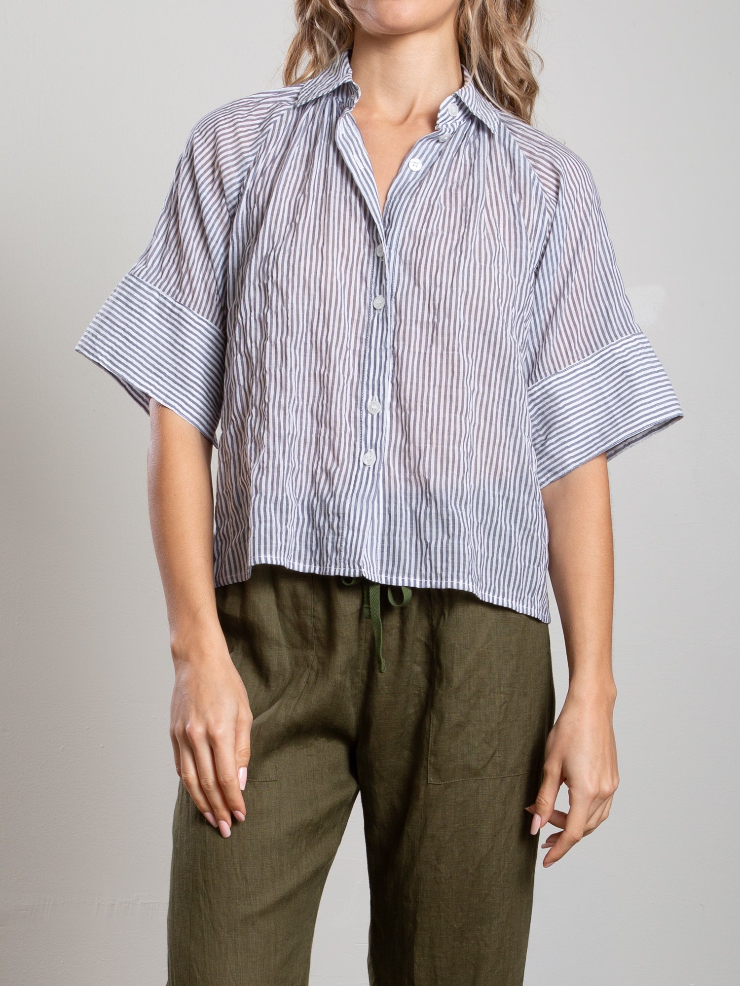 Halle Shirt in Marin Stripe - Washed Black – Pharaoh Collection