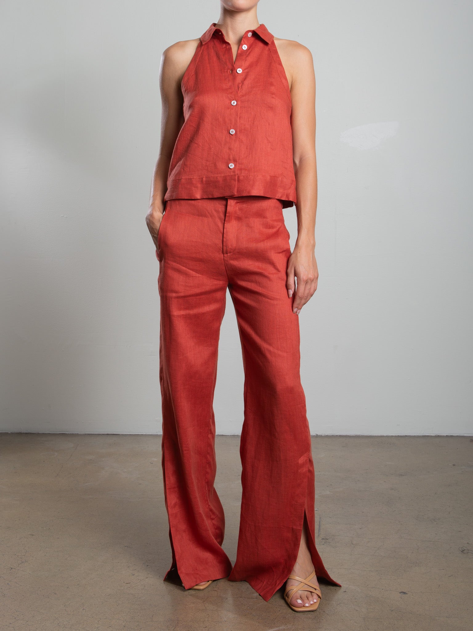 Lennox Pant in French Linen - Persimmon – Pharaoh Collection