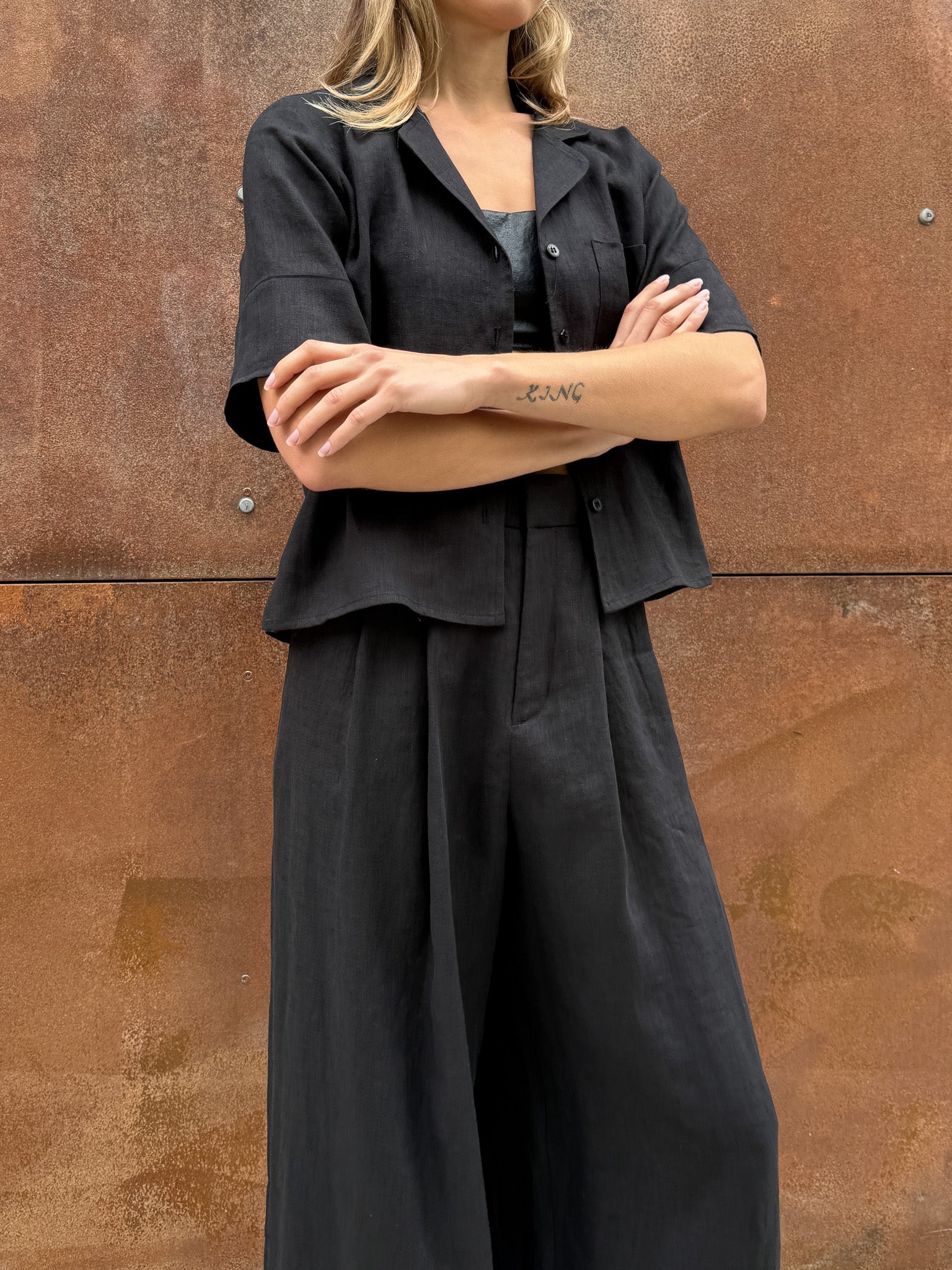 shinya Bodewig black lenis linen サイズ1 Leona Pant in French Linen - Black – Pharaoh Collection
