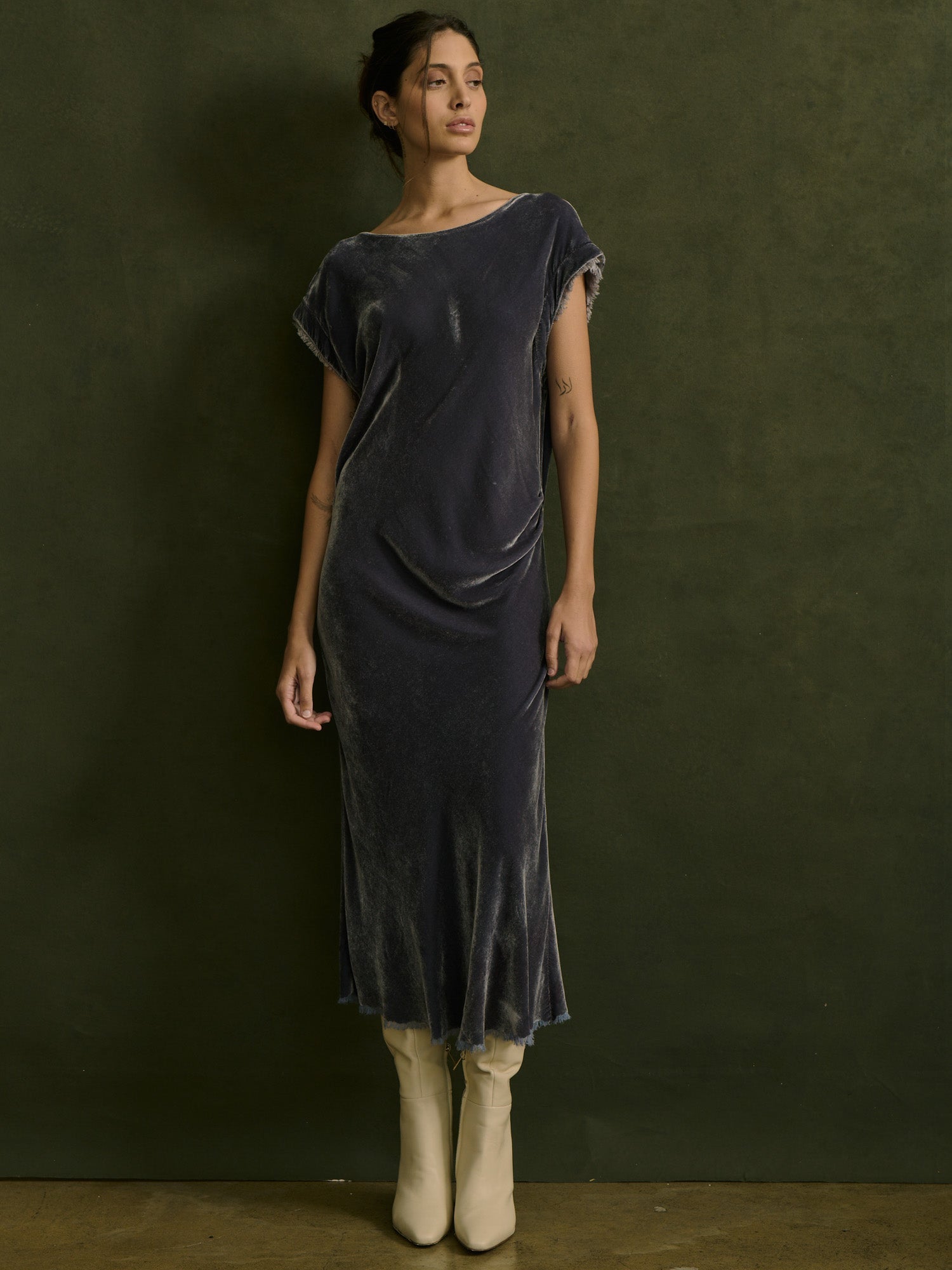 Neve Dress in Velvet - Pewter Pewter / 2/M Neve Dress in Velvet - Pewter Pewter / 2/M